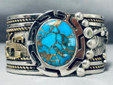 Native American One Of The Most Detailed Gold Sterling Silve Rturquoise Bracelet-Nativo Arts