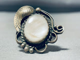 Pretty Vintage Native American Navajo Mother Of Pearl Sterling Silver Ring-Nativo Arts