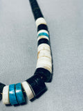 Native American Authentic Vintage Santo Domingo Turquoise Shell Jet Sterling Silver Necklace-Nativo Arts