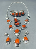 One Of The Best Native American Navajo Chunky Coral Sterling Silver Bracelet Necklace Set-Nativo Arts