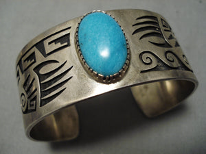 Rare Vintage Hopi/ Native American Navajo Domed Turquoise Sterling Silver Bracelet Old-Nativo Arts
