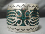Huge Vintage Native American Navajo Turquoise Wave Sterling Silver Bracelet Old Cuff-Nativo Arts