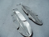 Feather Genius Native American Navajo Turquoise Sterling Silver Earrings-Nativo Arts