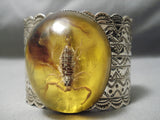 Ultra Rare Native American Scorpion Amber Sterling Silver Bracelet Huge-Nativo Arts