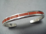 Impressive Zuni Native American Coral Inlay Sterling Silver Bracelet-Nativo Arts