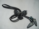 Native American Biggest Best Vintage Santo Domingo Turquoise Inlay Sterling Silver Bolo Tie-Nativo Arts