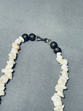Rare Long Natural White Coral Early Vintage Native American Navajo Sterling Silver Necklace-Nativo Arts