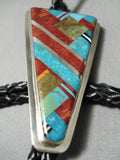 Native American Important Santo Domingo Turquoise Coral Sterling Silver Bolo Tie-Nativo Arts