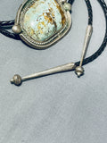 Chunky Vintage Native American Navajo Early Rare Deposit #8 Turquoise Sterling Silver Bolo Tie-Nativo Arts