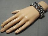 Important Vintage Native American Navajo Sterling Silver Cross Amethyst Bracelet Cuff-Nativo Arts