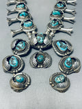 310 Grams Vintage Native American Navajo Turquoise Sterling Silver Squash Blossom Necklace-Nativo Arts