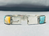 Native American Baroque Vintage Zuni Turquoise Shell Sterling Silver Inlay Bracelet-Nativo Arts