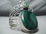 Massive Insect Vintage Native American Navajo Turquoise Sterling Silver Malachite Bracelet-Nativo Arts