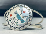 Detailed Bluejay Vintage Native American Zuni Turquoise Sterling Silver Inlay Bracelet-Nativo Arts