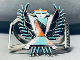 One Of The Best Vintage Native American Zuni Turquoise Inlay Sterling Silver Bracelet-Nativo Arts
