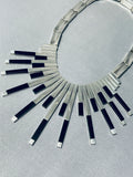 Advanced Silver Work Vintage Native American Navajo Sterling Silver Jet Necklace-Nativo Arts