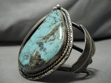 Huge Vintage Native American Navajo Blue Jay Turquoise Sterling Silver Bracelet Old-Nativo Arts