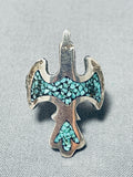 Towering Vintage Native American Navajo Sacred Bird Turquoise Sterling Silver Ring-Nativo Arts