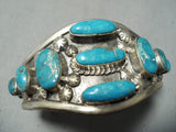 Museum Vintage Native American Navajo Morenci Turquoise Sterling Silver Bracelet Old-Nativo Arts