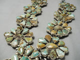 512 Grm Vintage Native American Navajo Royston Turquoise Sterling Silver Squash Blossom Necklace-Nativo Arts