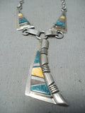 Stunning Vintage Native American Navajo Turquoise Sterling Silver Necklace Old-Nativo Arts