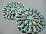 Huge Native American Navajo Green Turquoise Sterling Silver Earrings-Nativo Arts