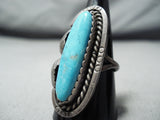 Outstanding Vintage Native American Navajo Blue Gem Turquoise Sterling Silver Ring Old-Nativo Arts