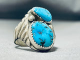 Rick Long Vintage Signed Native American Navajo 2 Morenci Turquoise Sterling Silver Ring-Nativo Arts