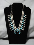Important Native American Navajo Guild Vintage Sterling Silver Turquoise Squash Blossom Necklace-Nativo Arts