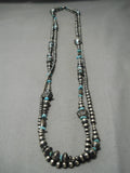 Amazing Wrap Around Native American Navajo Turquoise Sterling Silver Hanamde Bead Necklace-Nativo Arts