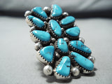 Spectacular Vintage Native American Navajo Old Kingman Turquoise Sterling Silver Ring-Nativo Arts