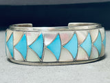 Gorgeous Vintage Native American Zuni Blue Gem Turquoise Sterling Silver Bracelet Signed-Nativo Arts