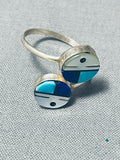 Double Kachina Face Vintage Native American Zuni Turquoise Sterling Silver Inlay Ring-Nativo Arts
