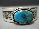 Important Leo Nez Vintage Native American Navajo Turquoise Mountain Sterling Silver Bracelet-Nativo Arts