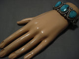 Amazing Vintage Native American Navajo Pilot Mntn Turquoise Sterling Silver Bracelet Old Cuff-Nativo Arts