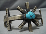 Very Rare Blue Warrior Turquoise Vintage Native American Navajo Sterling Silver Bracelet Old-Nativo Arts