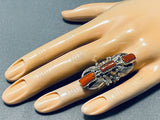 Dazzling Native American Navajo Coral Sterling Silver Ring-Nativo Arts