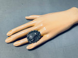 Outstanding Native American Navajo Sterling Silver Buffalo Huge Ring-Nativo Arts