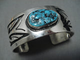 Superlative Vintage Native American Navajo Deep Blue Turquoise Sterling Silver Bracelet Old-Nativo Arts