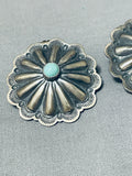 Fantastic Vintage Native American Navajo Blue Gem Turquoise Sterling Silver Concho Earrings-Nativo Arts
