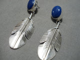 Feather Genius Navajo Lapis Sterling Silver Earrings Native American-Nativo Arts