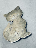 Kitty Cat Sweet Whimsical Vintage Native American Navajo Sterling Silver Pin-Nativo Arts