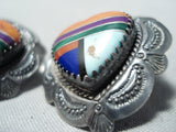 Intricate Vintage Native American Navajo Turquoise Heart Sterling Silver Earrings-Nativo Arts
