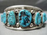 Native American Heavy Thick Sterling Silver Shell Bead Turquoise Bracelet Old Pawn-Nativo Arts