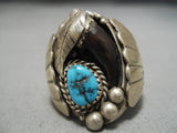 Huge Vintage Native American Navajo Old Kingman Turquoise Sterling Silver Ring Old-Nativo Arts