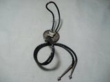 Heavy Vintage Native American Navajo Morenci Turquoise Sterling Silver Bolo Tie Old-Nativo Arts