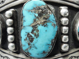 Signed Vintage Native American Navajo Godber Turquoise Sterling Silver Bracelet Old-Nativo Arts