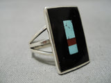 Striking Modernistic Zuni Native American Inlay Turquoise Sterling Silver Ring-Nativo Arts