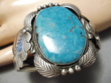 Huge Vintage Native American Navajo Spiderweb Turquoise Sterling Silver Leaf Bracelet Old-Nativo Arts