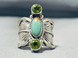 Exquisite Native American Navajo Royston Turquoise Peridot Sterling Silver Gigantic Ring-Nativo Arts